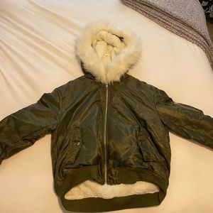Green Jacket with Faux Fur- never worn!